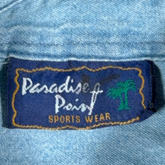 Vintage Lighthouses Shirt Adult MEDIUM Blue Chambray Jean Great Coastal 90s - Picture 9 of 11